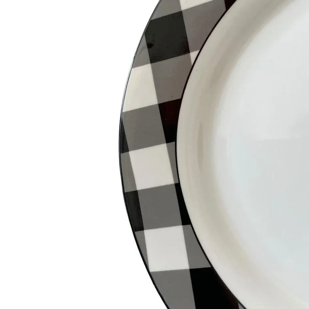 Godinger Black White Checkered Gingham Porcelain Dinner Plates 10.5